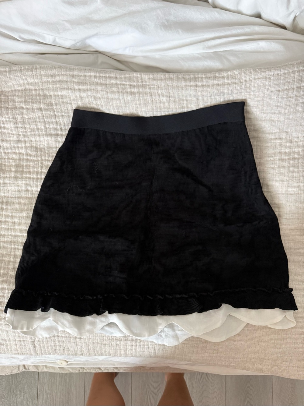 Sandro Black Ruffle Hem Mini Skirt with White Layer